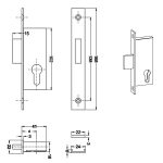 Zamek wąski dodatkowy LOB INOX wpuszczany do stolarki aluminiowej proste Z025B-2-K1 - obrazek 2
