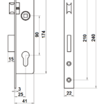 Zamek wąski LOB INOX wpuszczany do stolarki aluminiowej Z925B-90/25 - obrazek 2