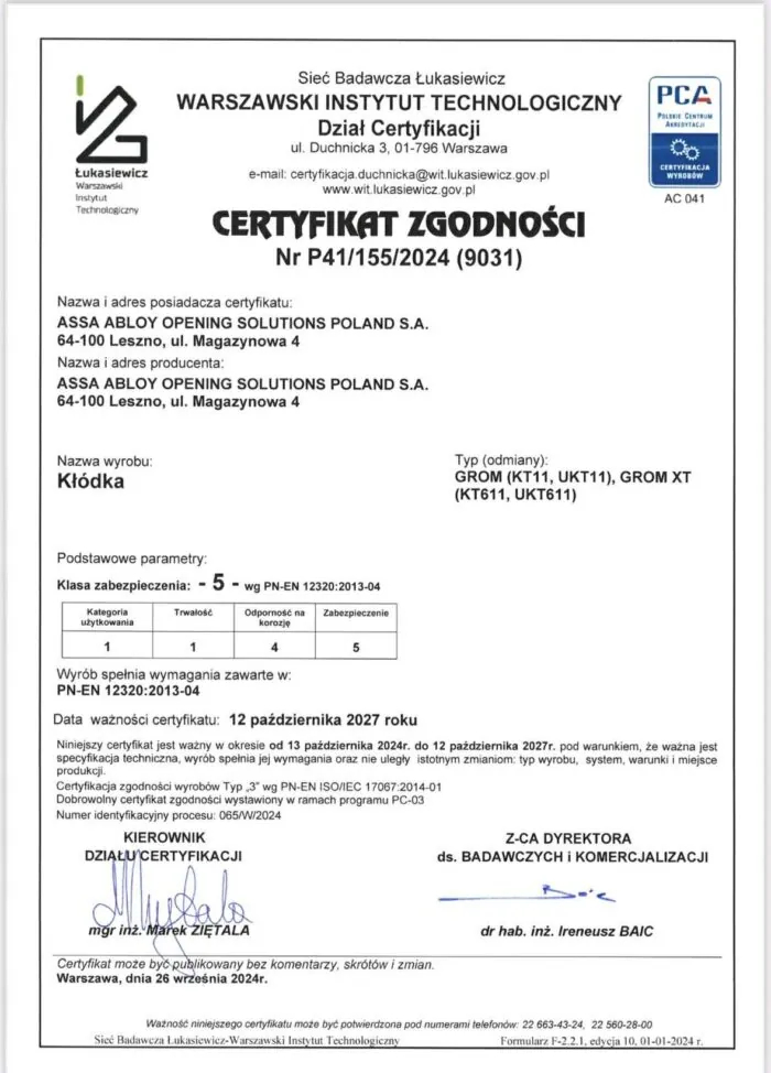 Kłódka zasuwkowa System jednego klucza atestowana GROM KT11 WOJSKOWA - obrazek 2