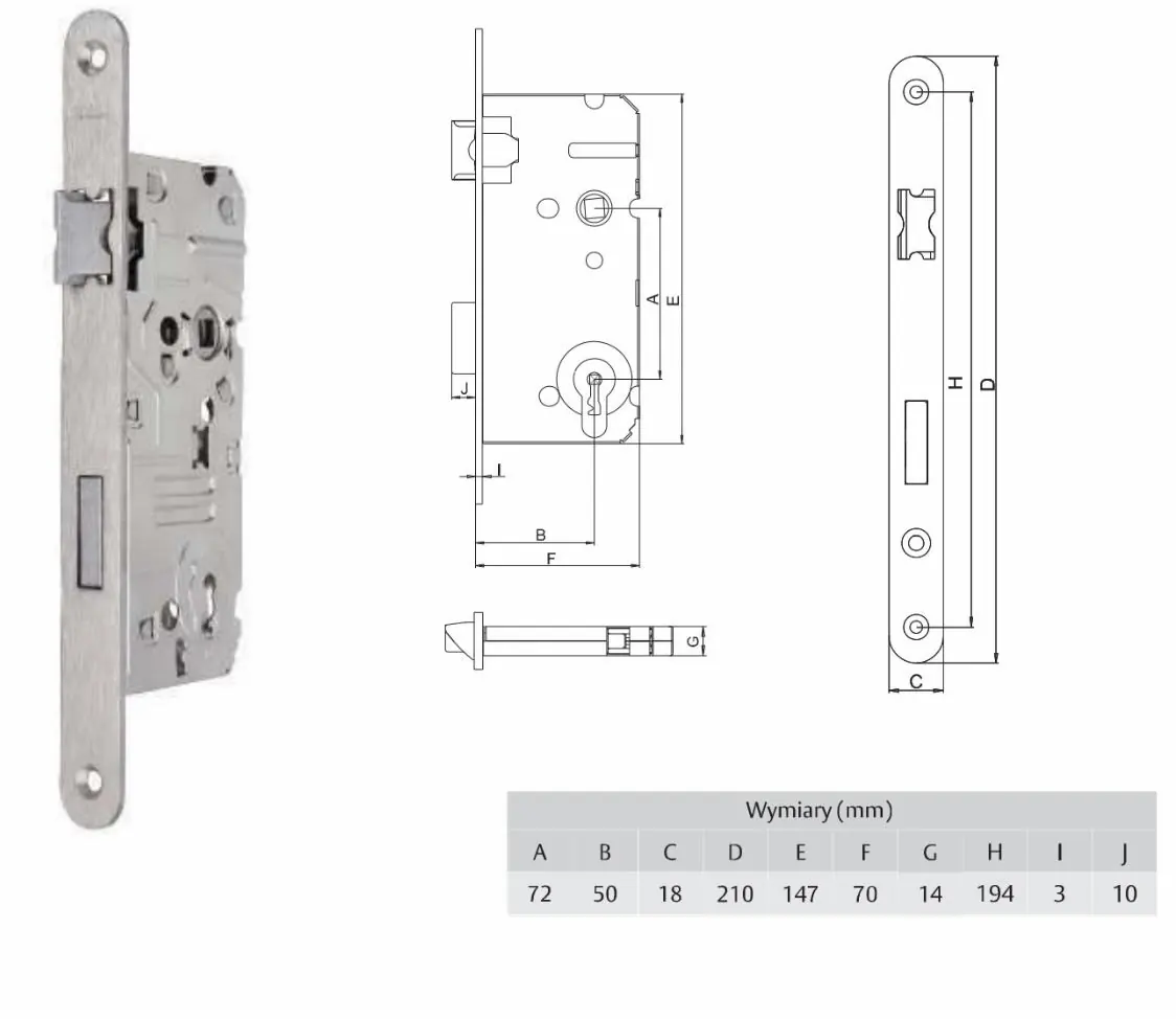 Zamek YETI LOB 72/50 WC (Z7BC211) czoło 210 puszka 70mm od dołu 33 - obrazek 2