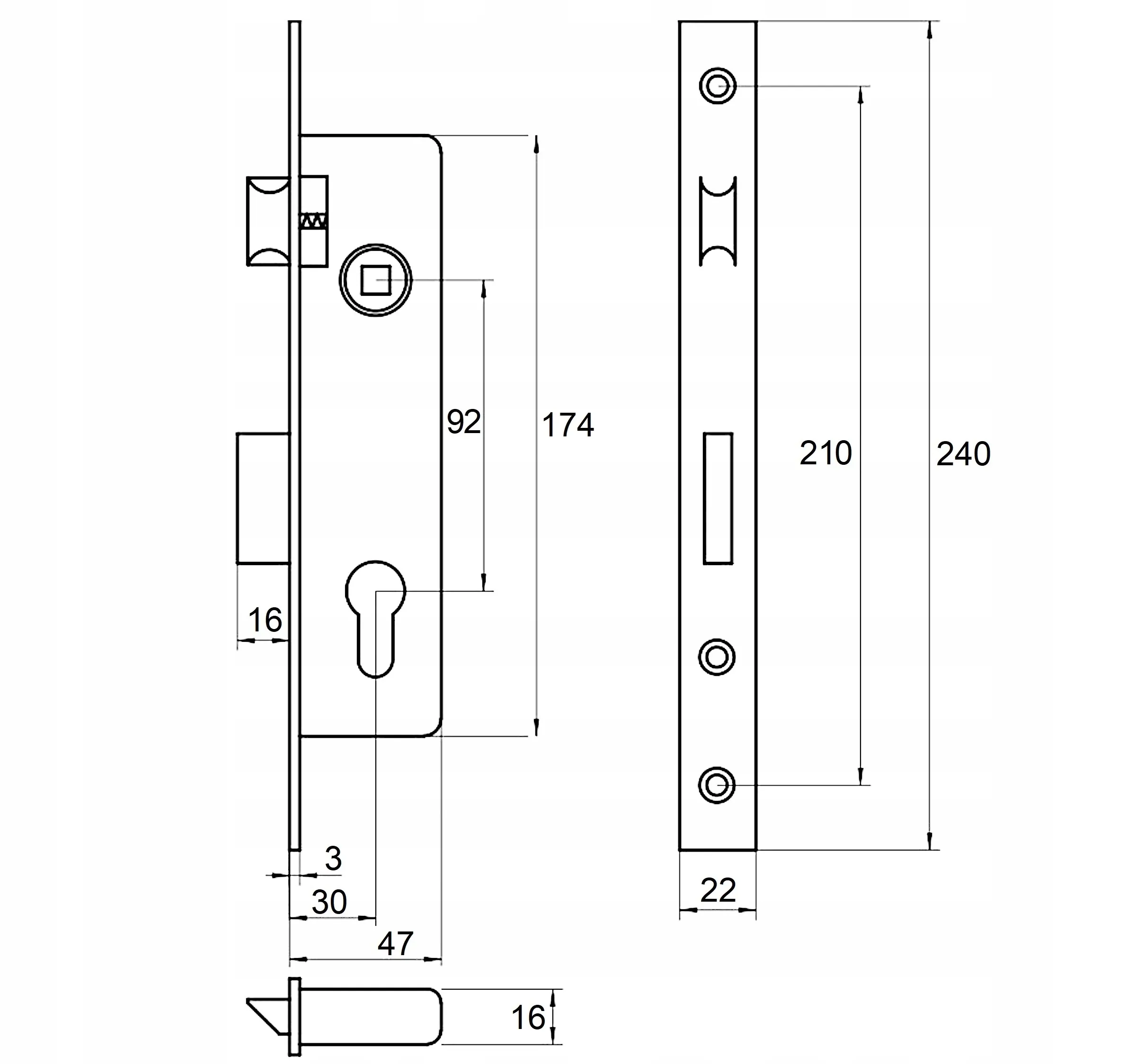 Zamek wąski LOB INOX wpuszczany do stolarki aluminiowej Z9230B-92/30 - obrazek 2