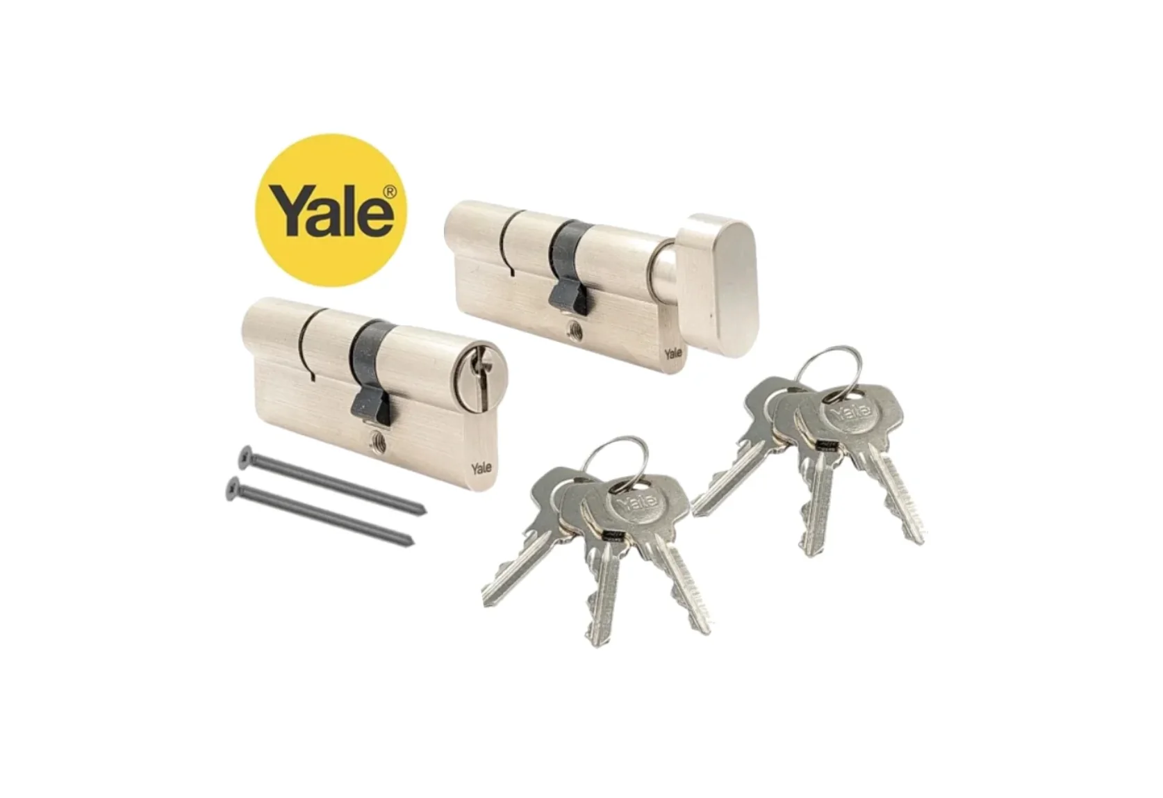 Komplet wkładek YALE 600 system jednego klucza srebne