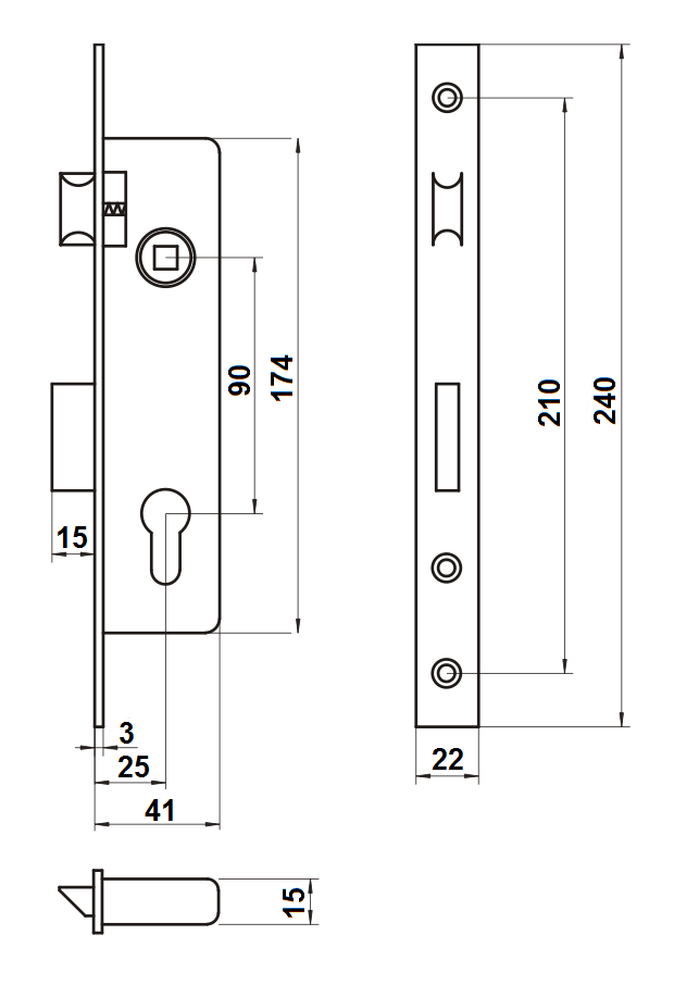 Zamek wąski LOB INOX wpuszczany do stolarki aluminiowej Z925B-90/25 - obrazek 2