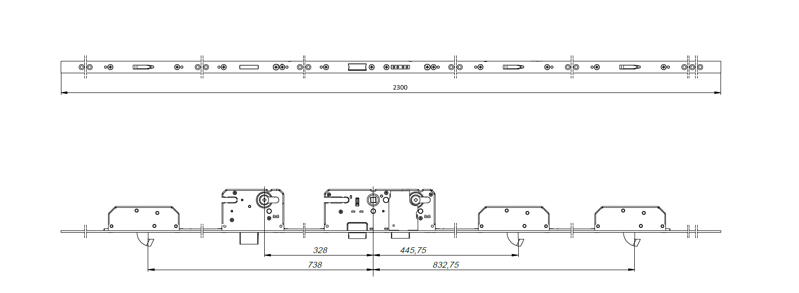 Zamek wpuszczany wielopunktowy LOB ZDL 3 Hakowy ZDL210H02 WYMIARY POL-SKONE - obrazek 2